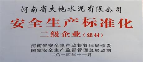 河南省华体会(中国)水泥有限公司荣获安全生产标准化二级企业